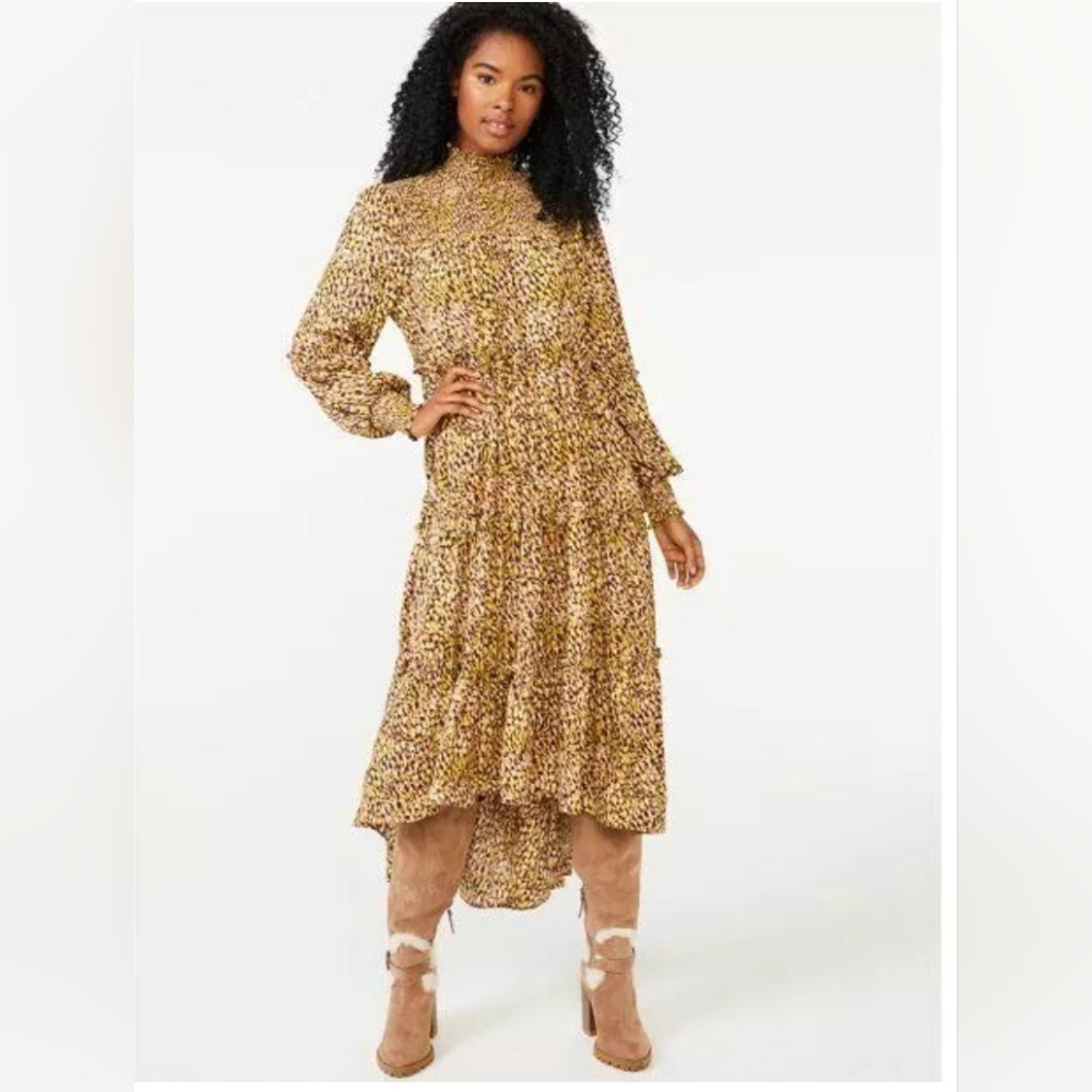 Scoop Women's Tiered Hi-Low Maxi Dress, Multi, Large (12-14) Long Sleeve Elastic